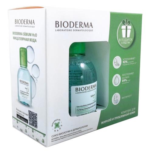 Биодерма Комплекс для жирной и комбинированной кожи (мицеллярная вода 100 мл + крем 5 мл + гель 8 мл + лосьон 10 мл) (Bioderma, Sebium), фото-4