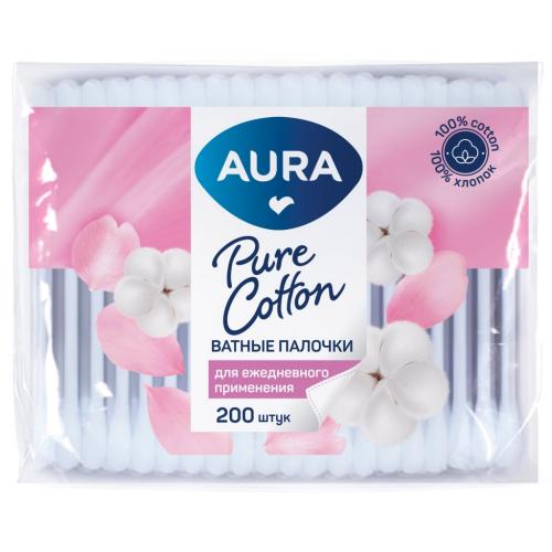 Аура Ватные палочки для ежедневного применения Pure Cotton в полиэтилене с автозапайкой, 200 шт (Aura, Гигиена)