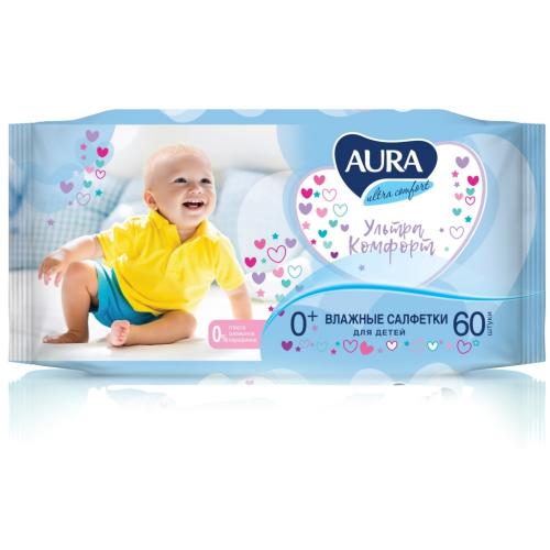Аура Влажные салфетки для детей Ultra Comfort 0+, 60 шт (Aura, Гигиена)