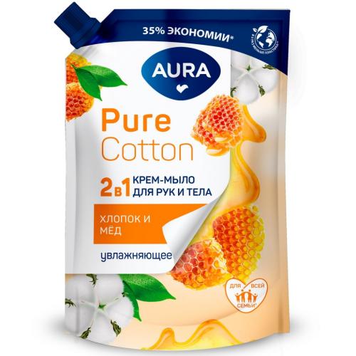 Аура Увлажняющее крем-мыло для рук и тела Pure Cotton с экстрактами хлопка и меда, 450 мл (Aura, Beauty)