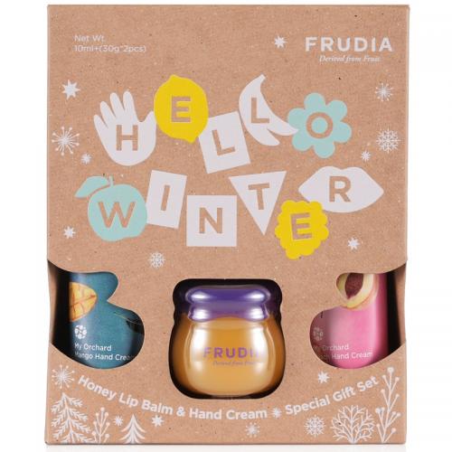 Фрудиа Подарочный набор Hello Winter: бальзам для губ, 10 г + кремы для рук с манго и персиком, 2 х 30 г (Frudia, Уход за руками)