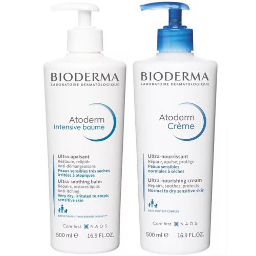 Биодерма Набор для питания кожи тела (бальзам, 500 мл + крем, 500 мл) (Bioderma, Atoderm)