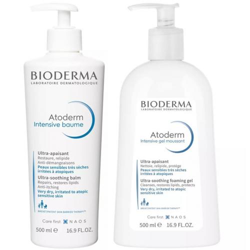 Биодерма Набор для сухой кожи тела (бальзам, 500 мл + гель, 500 мл) (Bioderma, Atoderm)