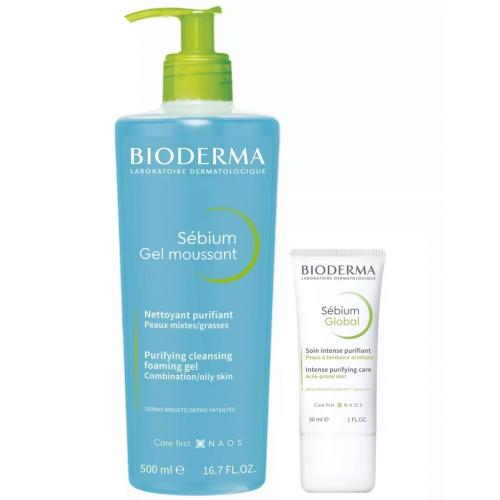 Биодерма Набор для жирной кожи (гель, 500 мл + крем, 30 мл) (Bioderma, Sebium)