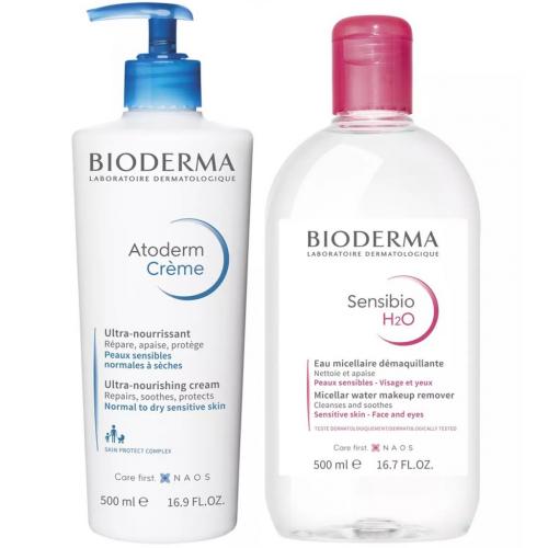Биодерма Набор бестселлеров (крем, 500 мл + мицеллярная вода, 500 мл) (Bioderma, Atoderm)