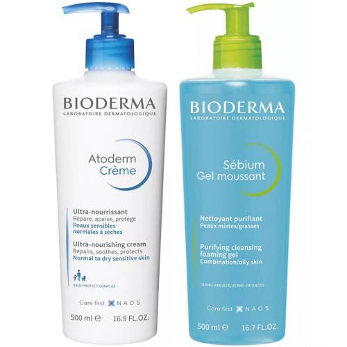 Биодерма Набор бестселлеров (крем, 500 мл + очищающий гель, 500 мл) (Bioderma, Atoderm)