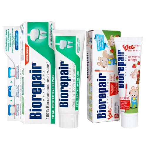 Биорепейр Набор зубных паст для всей семьи, 75 мл + 50 мл (Biorepair, Ежедневная забота)