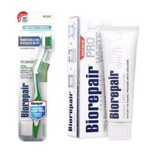 Биорепейр Набор для сохранения белизны зубов (зубная паста 75 мл + зубная щетка) (Biorepair, Отбеливание и лечение)