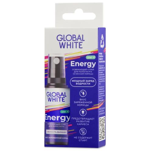 Глобал Уайт Освежающий спрей для полости рта Energy со вкусом корицы, 15 мл (Global White, Поддержание эффекта отбеливания), фото-3