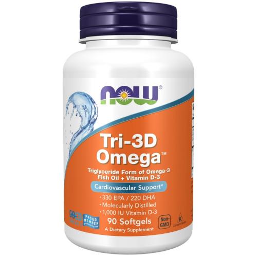 Нау Фудс Комплекс Tri-3D Omega, 90 капсул х 1562 мг  (Now Foods, Жирные кислоты)