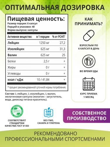 Комплекс незаменимых аминокислот BCAA 2:1:1 2. 5 г, 240 капсул (Aminoacid), фото-4