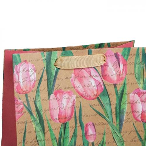 Пакет крафтовый вертикальный «Тюльпаны» 18 х 23 х 10 см (Подарочная упаковка, Пакеты), фото-3
