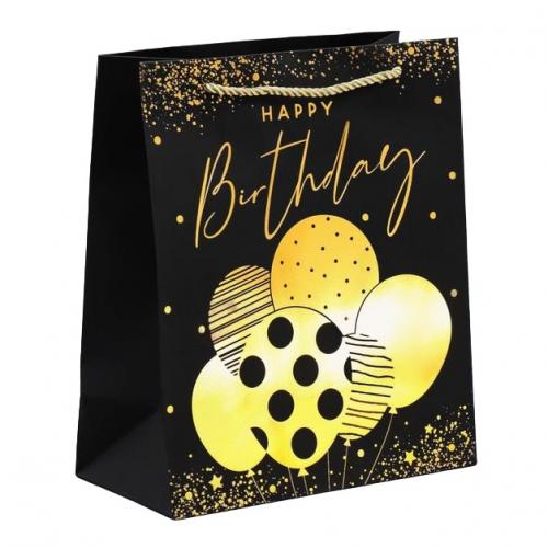Пакет подарочный Happy Birthday чёрный крафт 23 × 27 × 11,5 см  (Подарочная упаковка, Пакеты)