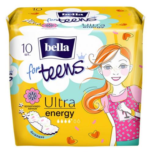 Белла Супертонкие ароматизированные прокладки для подростков Ultra Energy, 10 шт (Bella, Гигиенические прокладки)