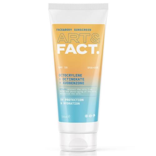 Арт&Факт Ежедневный солнцезащитный крем SPF 50 с химическими фильтрами Octocrylene + Octinoxate + Avobenzone. Face&amp;body sunscreen для всех типов кожи лица и те (Art&Fact, Защита от солнца)