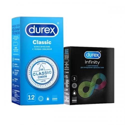 Дюрекс Набор презервативов (Classic 12 шт + презервативы с анестетиком Infinity 3 шт) (Durex, Презервативы)