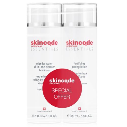 Скинкод Набор (мицеллярная вода 200 мл + укрепляющий тонизирующий лосьон 200 мл) (Skincode, Essentials Daily Care)