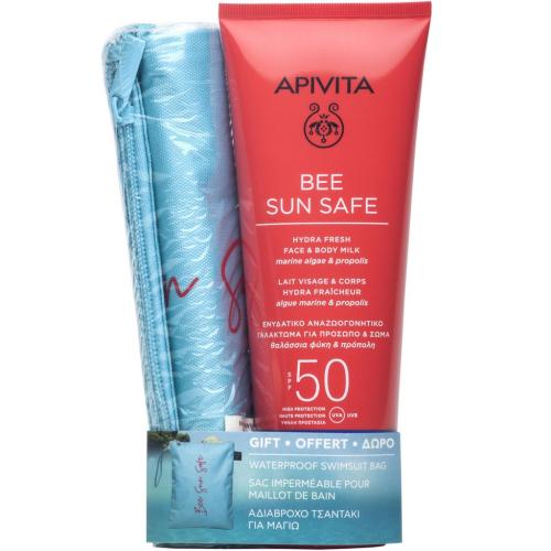 Апивита Набор: солнцезащитное свежее увлажняющее молочко для лица и тела SPF 50 200 мл + мешочек для купальника (Apivita, Bee Sun Safe)