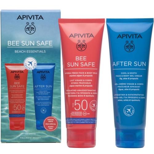 Апивита Набор: солнцезащитное увлажняющее молочко для лица и тела SPF 50+ 100 мл + охлаждающий гель-крем после солнца 100 мл (Apivita, Bee Sun Safe)