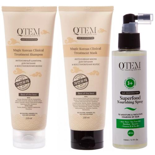 Кьютэм Набор для восстановления волос, увлажнения и облегчение расчесывания, 3 средства (Qtem, Hair Regeneration)