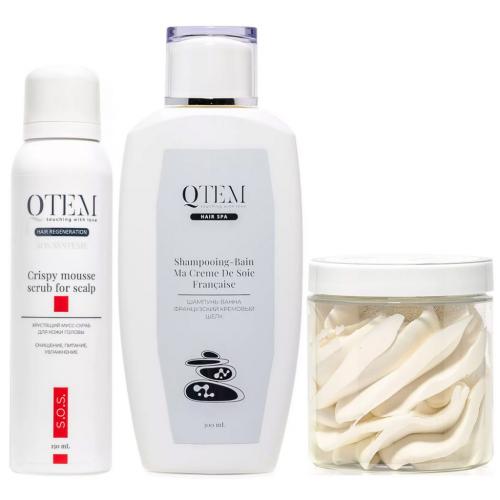 Кьютэм Набор для пилинга, восстановления и роста сухих уставших волос, 3 средства (Qtem, Hair Spa)