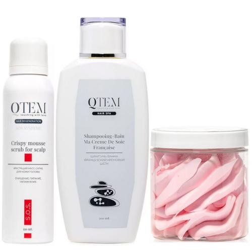 Кьютэм Набор для пилинга, восстановления и роста ломких, неэластичных волос, 3 средства (Qtem, Hair Spa)