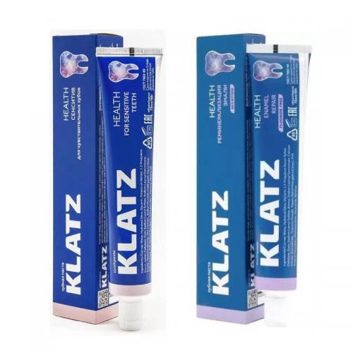 Клатц Набор зубных паст Health для укрепления эмали (Реминерализация эмали 75 мл + Сенситив 75 мл) (Klatz, Health)