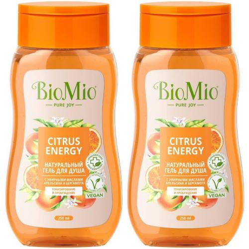 БиоМио Гель для душа с эфирными маслами апельсина и бергамота Citrus Energy 3+, 2 х 250 мл (BioMio, Для ванны и душа)