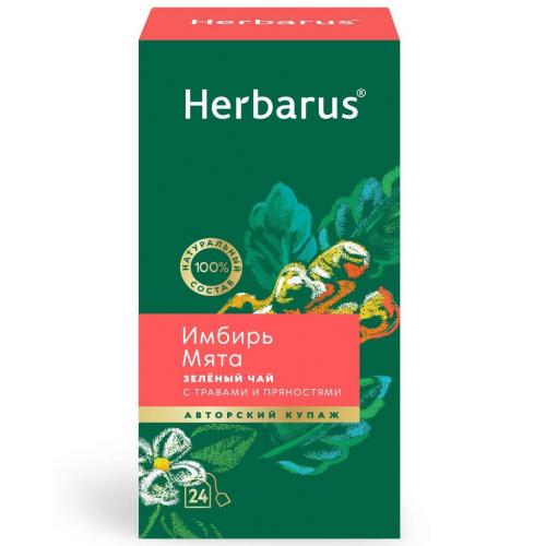 Гербарус Зеленый чай с травами и пряностями &quot;Имбирь и мята&quot;, 24 пакетика (Herbarus, Чай с добавками)
