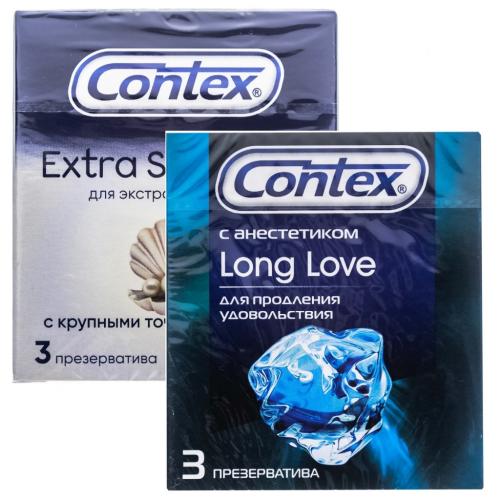 Контекс Набор презервативов (Extra Sensation с крупными точками и ребрами №3 + Long Love с анестетиком №3) (Contex, Презервативы)