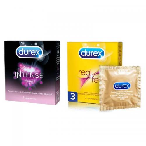 Дюрекс Набор презервативов: Intense Orgasmic рельефные 3 шт +  Reel Fee 3 шт (Durex, Презервативы)