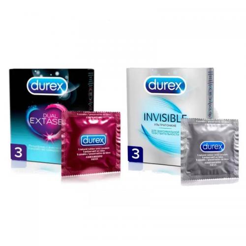 Дюрекс Набор презервативов: Dual Extase 3 шт + Invisible 3 шт (Durex, Презервативы)