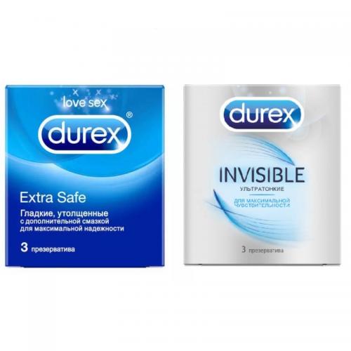 Дюрекс Набор презервативов: Extra Safe 3 шт +  Invisible 3 шт (Durex, Презервативы)