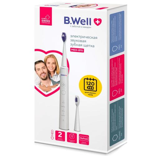 Би Велл Электрическая звуковая зубная щетка MED-870, белая (B.Well, MED)