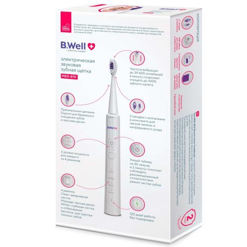 Би Велл Электрическая звуковая зубная щетка MED-870, белая (B.Well, MED), фото-4