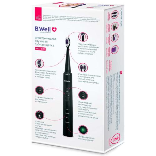 Би Велл Электрическая звуковая зубная щетка MED-870, черная (B.Well, MED), фото-4