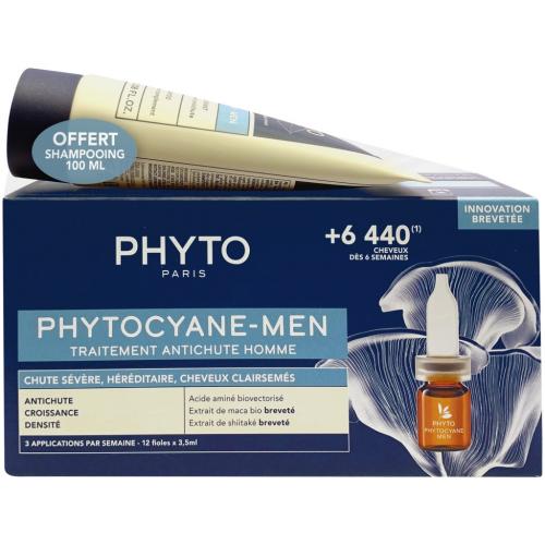 Фитосольба Набор: сыворотка против выпадения волос для мужчин 12 флаконов х 3,5 мл + шампунь 100 мл (Phytosolba, Phytocyane)