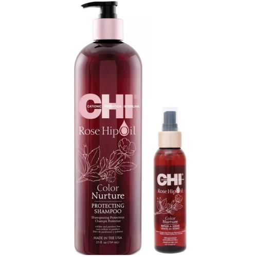 Чи Набор для окрашенных волос (шампунь 739 мл + тоник 118 мл) (Chi, Rose Hip Oil)