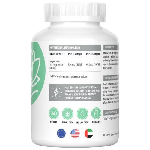 Ультрасаппс Магния цитрат Magnesium Citrate, 90 мягких капсул (Ultrasupps, ), фото-2