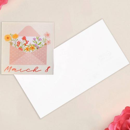 Открытка-мини March 8, конверт с цветами, 7 x 7 см (Подарочная упаковка, Открытки)