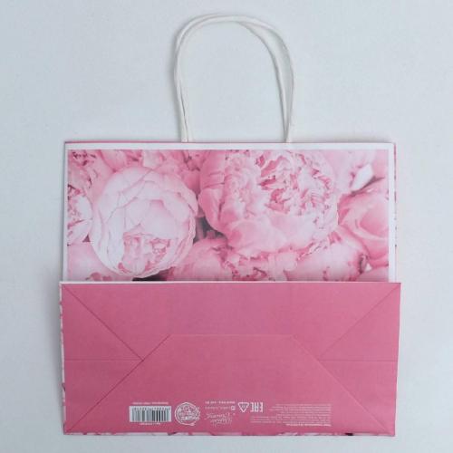 Пакет подарочный крафтовый «Пионы», 25 × 22 × 12 см (Подарочная упаковка, Пакеты), фото-4
