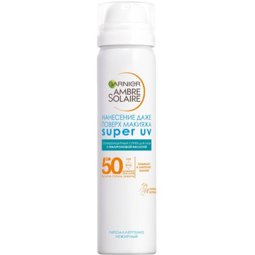 Гарньер Солнцезащитный увлажняющий сухой спрей для лица Super UV SPF50, 75 мл (Garnier, Ambre Solaire)