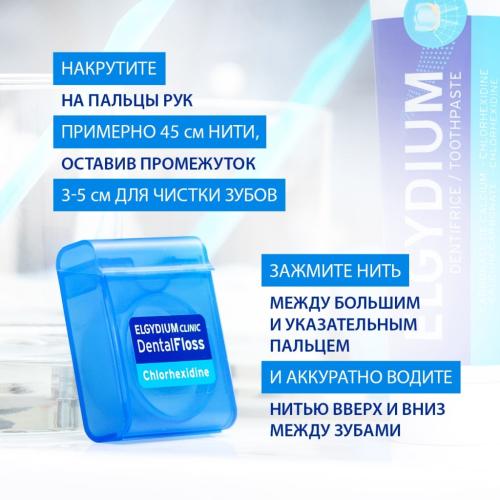 Эльгидиум Вощеная зубная нить с хлоргексидином DentalFloss, 50 м (Elgydium, ), фото-6