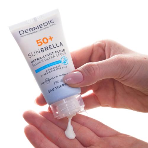 Дермедик Ультра-легкий солнцезащитный флюид SPF50+ для чувствительной кожи с хрупкими капиллярами, 40 мл (Dermedic, Sunbrella), фото-2
