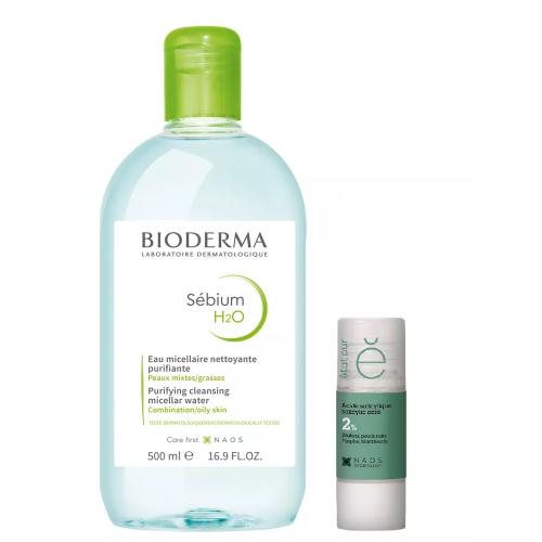 Биодерма Набор: Bioderma мицеллярная вода Sébium 500 мл + Etat Pur сыворотка с салициловой кислотой 15 мл (Bioderma, Sebium)