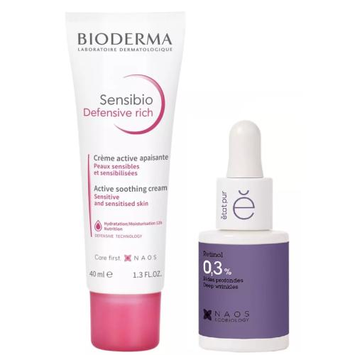 Биодерма Набор: Bioderma насыщенный крем Sensibio Defensive 40 мл + Etat Pur сыворотка с ретинолом 15 мл (Bioderma, Sensibio)