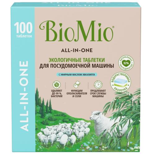 БиоМио Экологичные таблетки для посудомоечной машины Bio-Tabs All-in-One с эфирным маслом эвкалипта, 100 шт (BioMio, Посуда)