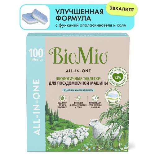 БиоМио Экологичные таблетки для посудомоечной машины Bio-Tabs All-in-One с эфирным маслом эвкалипта, 100 шт (BioMio, Посуда), фото-2