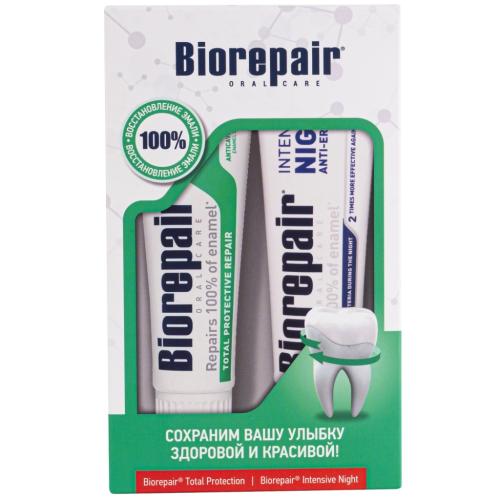 Биорепейр Набор зубных паст &quot;Защита улыбки 24/7&quot; (Total Protective Repair 75 мл + Intensive Night Repair 75 мл) (Biorepair, Ежедневная забота)