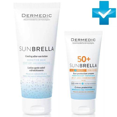 Дермедик Набор для жирной кожи (солнцезащитный крем SPF50+ 50 мл + бальзам после загара 200 г) (Dermedic, Sunbrella)